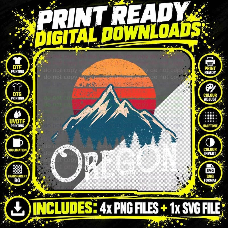 Retro Oregon OR Mountains Outdoor Wildness T-Shirt Png SVG Digital Bundle