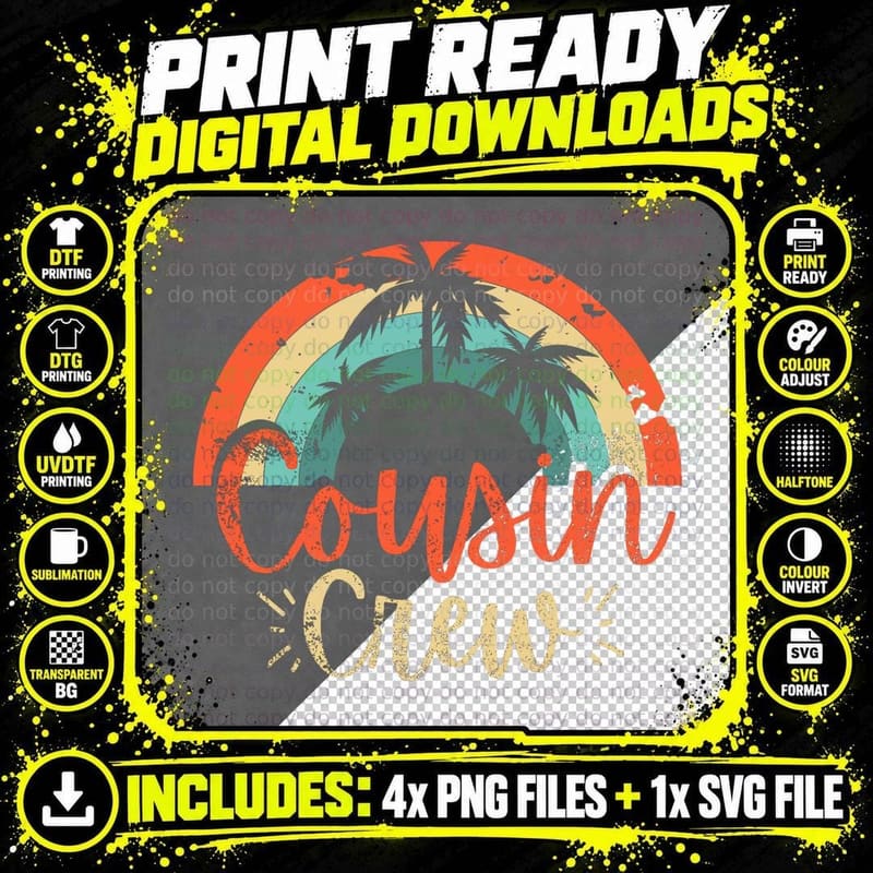 Retro Summer Tee Family Vacation Vintage Rainbow Cousin Png SVG Digital Bundle