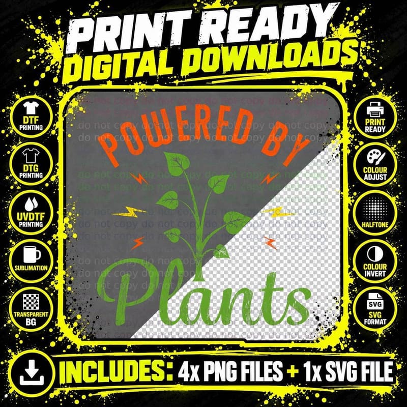 Retro Vegan Fitness Workout Powered by Plants T-Shirt Png SVG Digital Bundle
