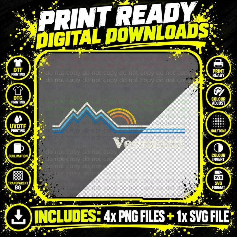 Retro Vermont T Shirt Vintage Sunrise Mountains Tee Png SVG Digital Bundle