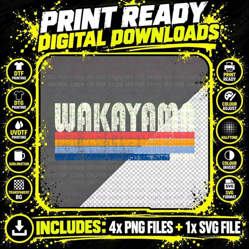 Retro Vintage 70s 80s Style Wakayama, Japan T-Shirt Png SVG Digital Bundle