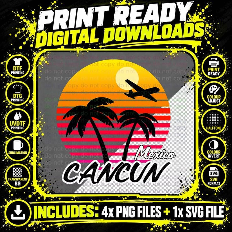Retro Vintage Cancun Mexico Vacation Travel Souvenir Png SVG Digital Bundle
