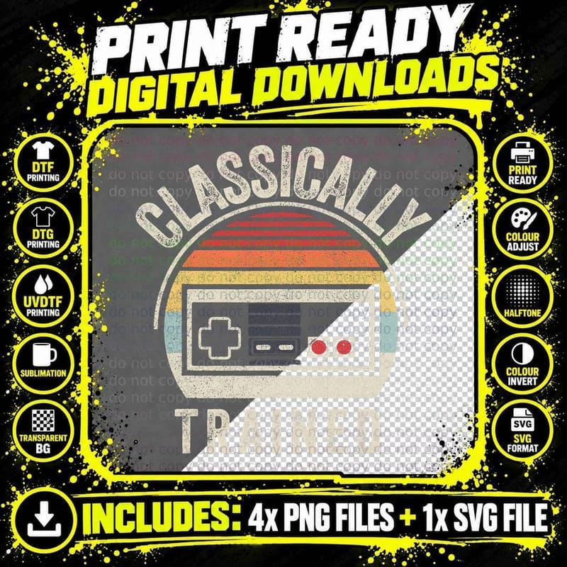 Retro Vintage Classically Trained Video Game Adult Png SVG Digital Bundle