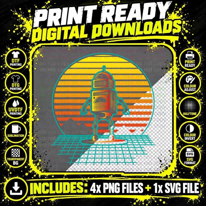 Retro Vintage Robot - Robots Robotics Engineer Png SVG Digital Bundle