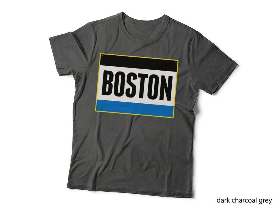 Retro Yellow Boston Massachusetts MA Running Bib Stencil T-Shirt