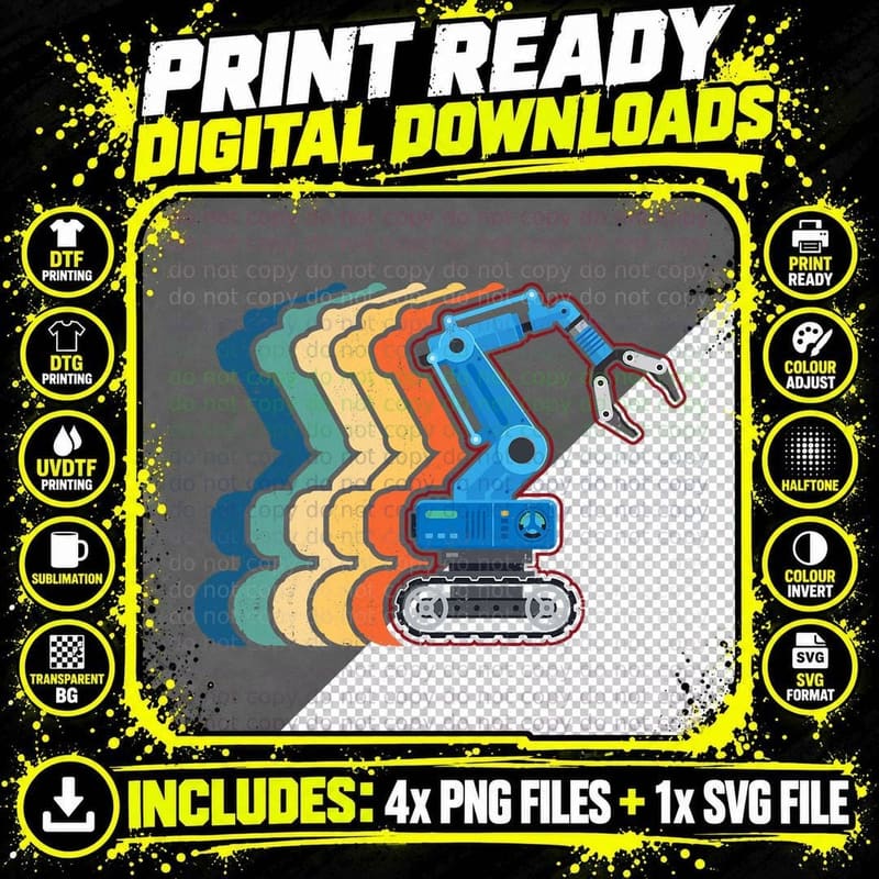 Robot Robotics Engineer Retro Vintage T-Shirt Png SVG Digital Bundle