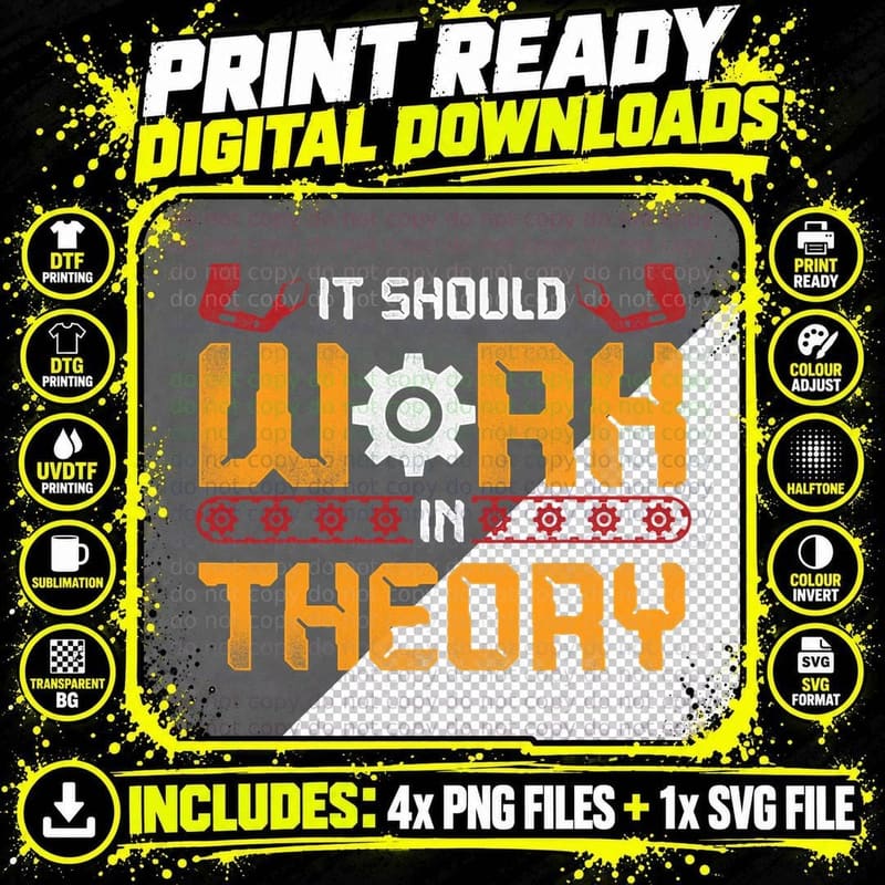 Robot Robotics Engineer Vintage It Should Work in Theory Png SVG Digital Bundle