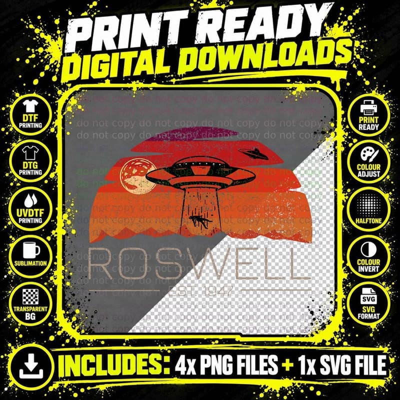 Roswell 1947 Vintage Alien UFO New Mexico T-Shirt Png SVG Digital Bundle