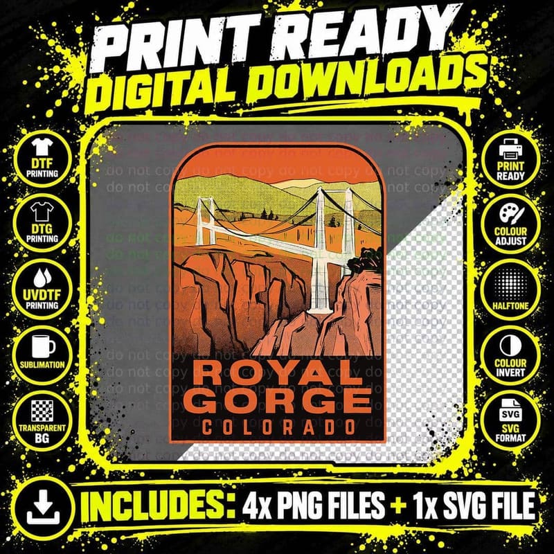 Royal Gorge Bridge Colorado Vintage Travel T-Shirt Png SVG Digital Bundle
