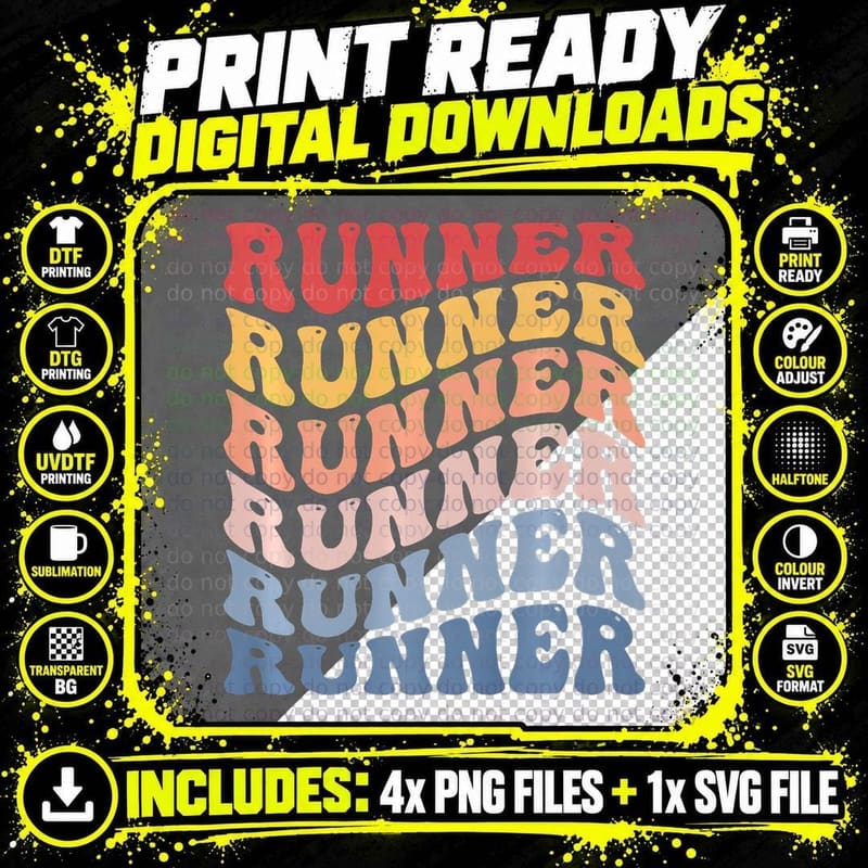 Runner Groovy Marathon Running T-Shirt Png SVG Digital Bundle