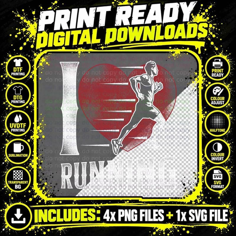 Running Runner Half Marathon Heart Vintage I Love Png SVG Digital Bundle