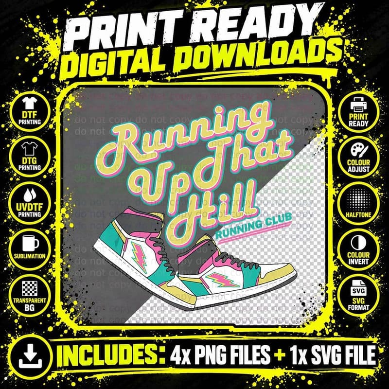 Running up That Hill Retro Running Marathon Track Cros Png SVG Digital Bundle