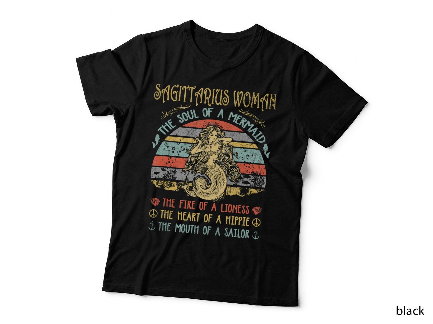 Sagittarius Woman the Soul of a Mermaid Vintage Birthday, Retro T-Shirt