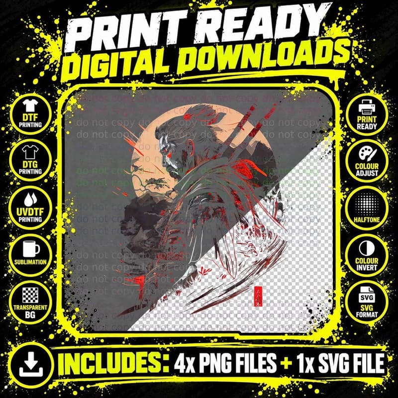 Samurai Bushido Japan Warrior Japanese Retro Graphic Art Png SVG Digital Bundle