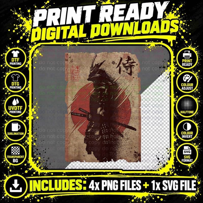 Samurai Japanese Retro Art Print Bushido Japan Warrior . Png SVG Digital Bundle