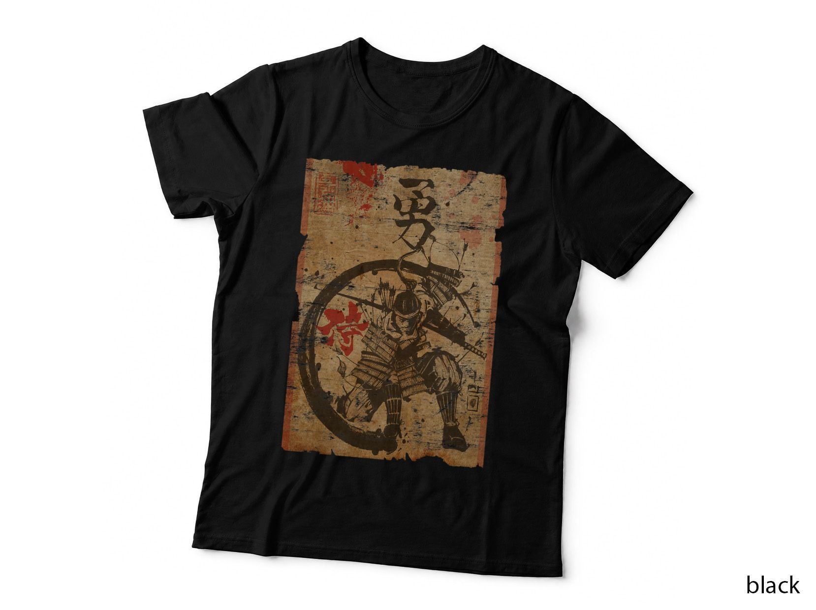 Samurai Japanese Retro Art Print Bushido Japan Warrior Tee. T-Shirt