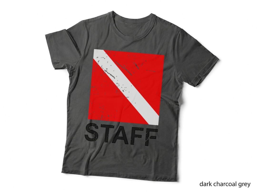 Scuba Staff with Dive Flag and Dive Team on Back Distressed T-Shirt
