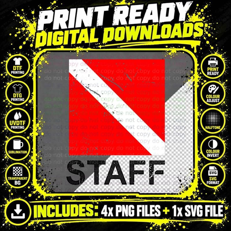 Scuba Staff with Dive Flag and Dive Team on Back Png SVG Digital Bundle