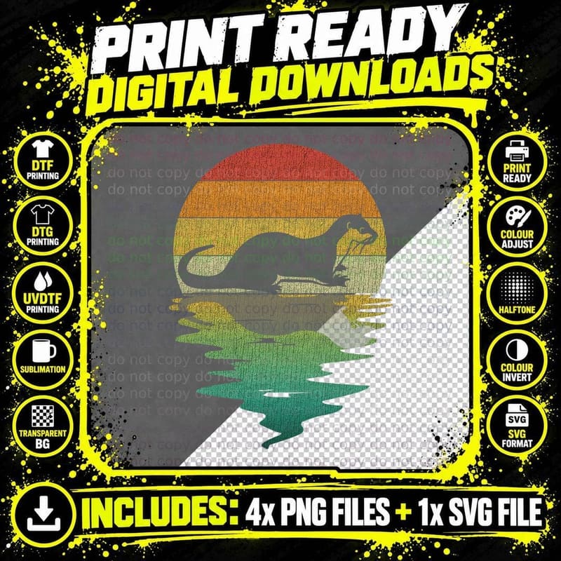 Sea Otter Silhouette Sunset Retro Vintage 70s Nature Png SVG Digital Bundle