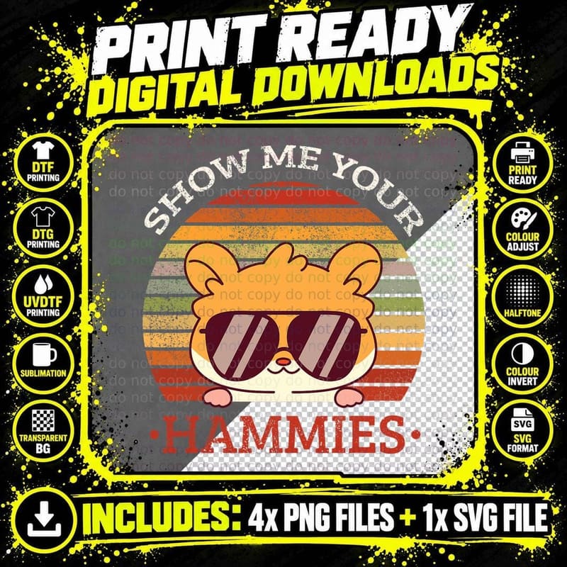 Show Me Your Hammies Cute Hamster Retro Design T-Shirt Png SVG Digital Bundle