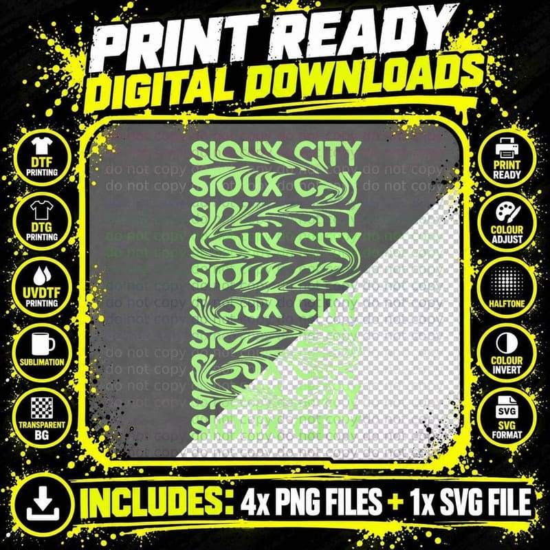 Sioux City Iowa Vintage Psychedelic T-Shirt Png SVG Digital Bundle