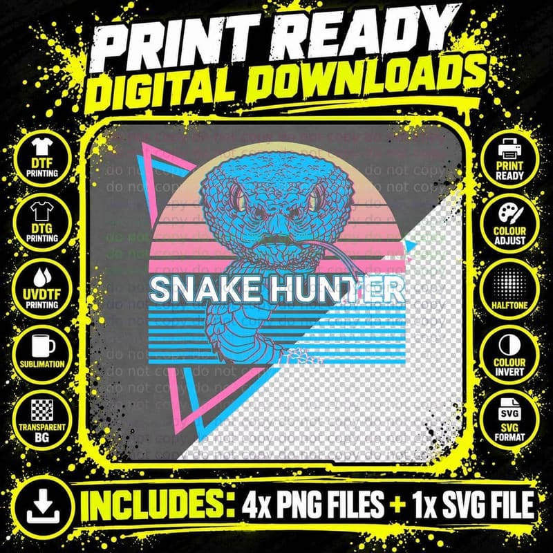 Snake Hunter Snake Lover Retro T-Shirt Png SVG Digital Bundle