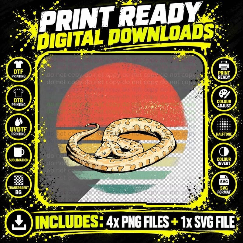 Snake Retro Style Animal Reptile Snake Lover Serpent Png SVG Digital Bundle