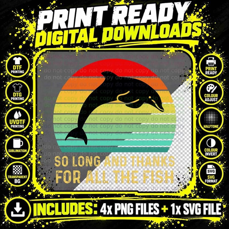 So Long and Thanks for All the Fish Vintage T-Shirt Png SVG Digital Bundle