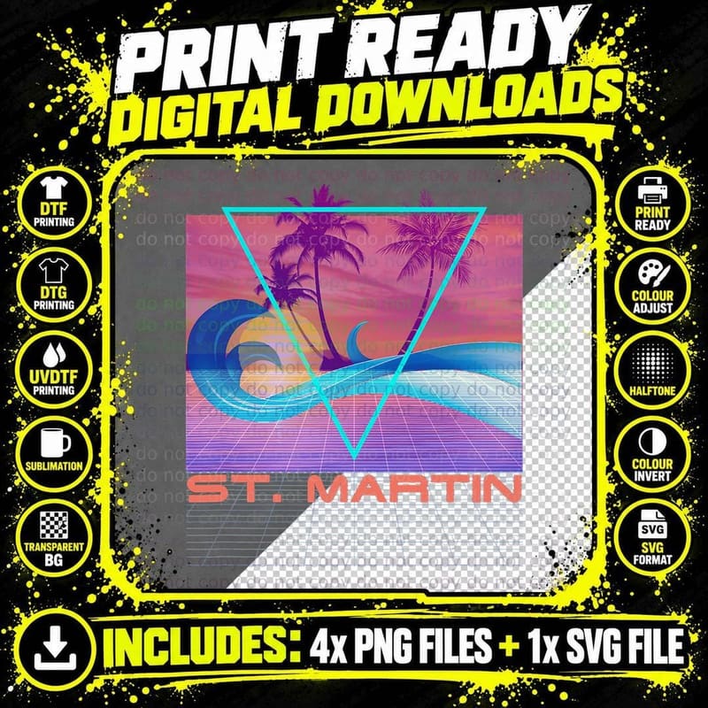 St. Martin Retro 80s Vaporwave Beach Vacation T-Shirt Png SVG Digital Bundle