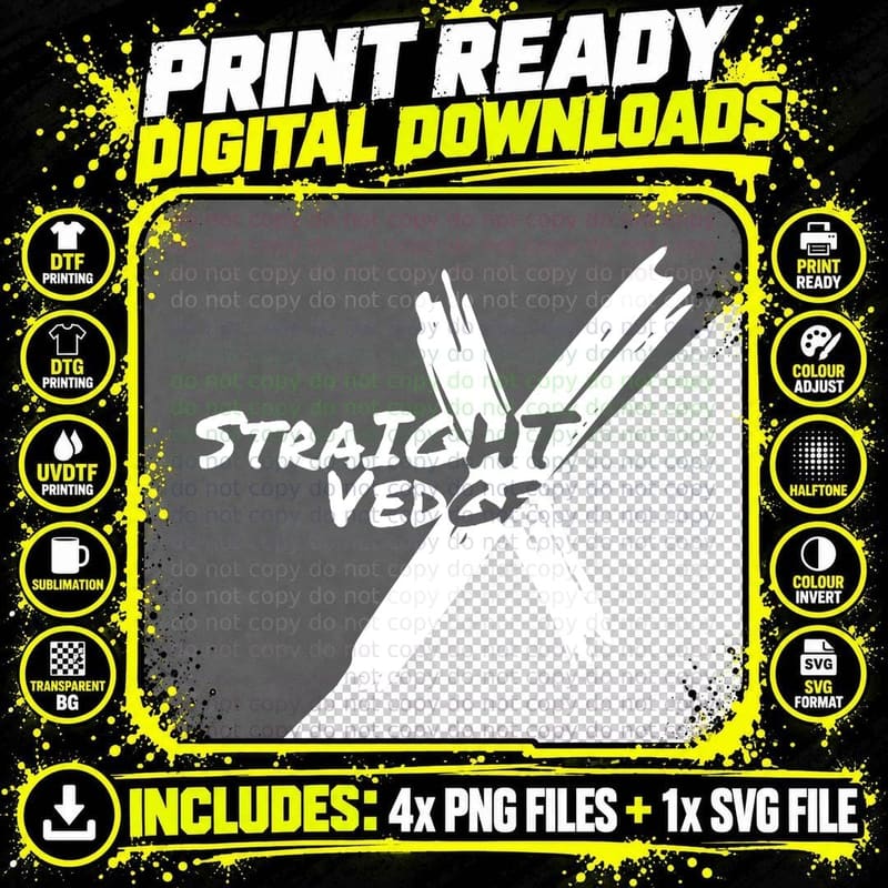 Straight Vedge Vegan Distressed Style Design Men T-Shirt Png SVG Digital Bundle