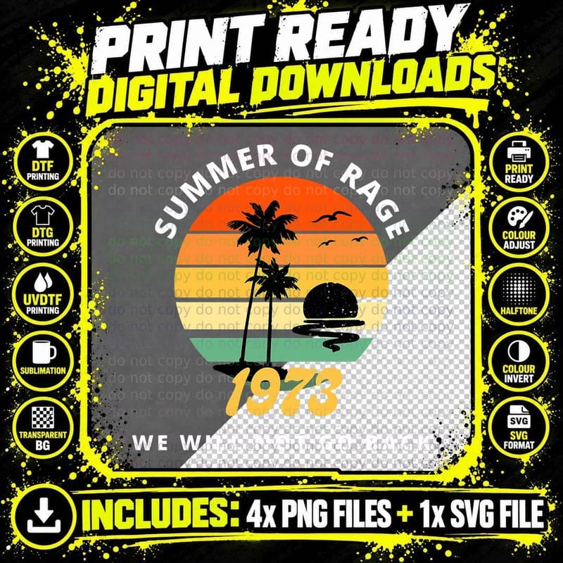 Summer of Rage Feminism Retro Sunset 1973 Rights T-Shirt Png SVG Digital Bundle