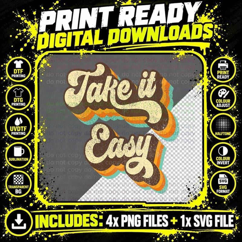 Take It Easy Retro 70s Disco Party Costume Png SVG Digital Bundle
