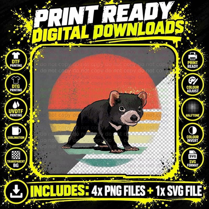 Tasmanian Devil Shirt Retro Style Animal Lover Zookeeper Png SVG Digital Bundle