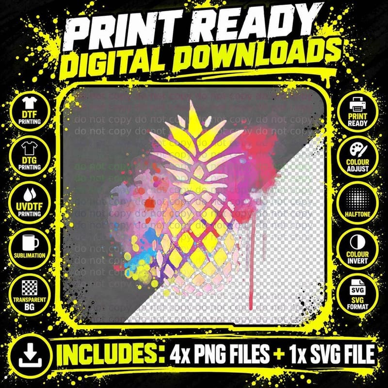 Tasty Summer Pineapple Colorful Classic Retro 80's Png SVG Digital Bundle