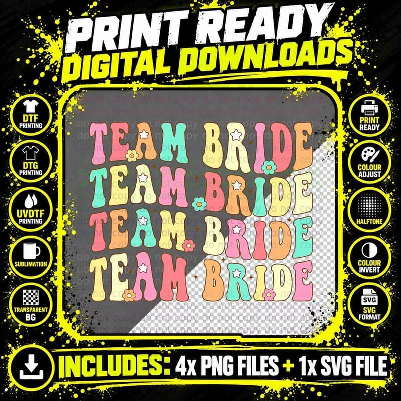 Team Bride I Do Crew Retro Groovy Bachelorette Party Png SVG Digital Bundle