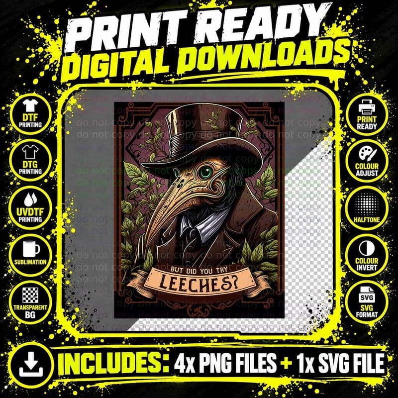 The Leech-Bearing Plague Doctor - Middle Ages Medical Png SVG Digital Bundle