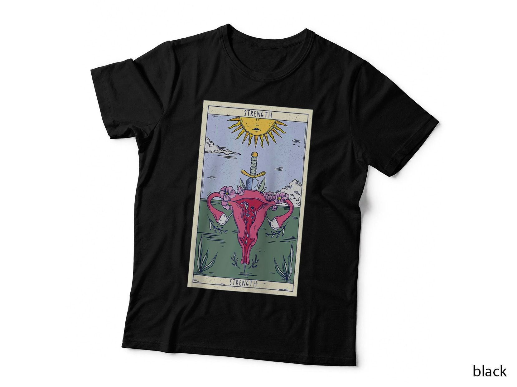 The Uterus Female Tarot Card Vintage Strength Feminism Body T-Shirt