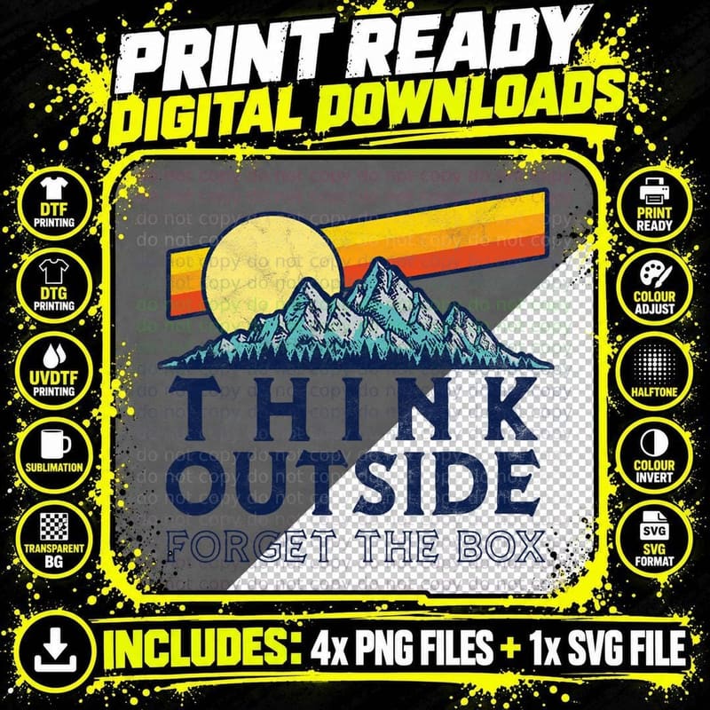 Think Outside Forget the Box Retro Nature Outdoor T-Shirt Png SVG Digital Bundle