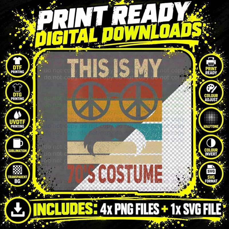 This Is My 70s Costume 70 Styles Men 70's Disco 1970s Png SVG Digital Bundle