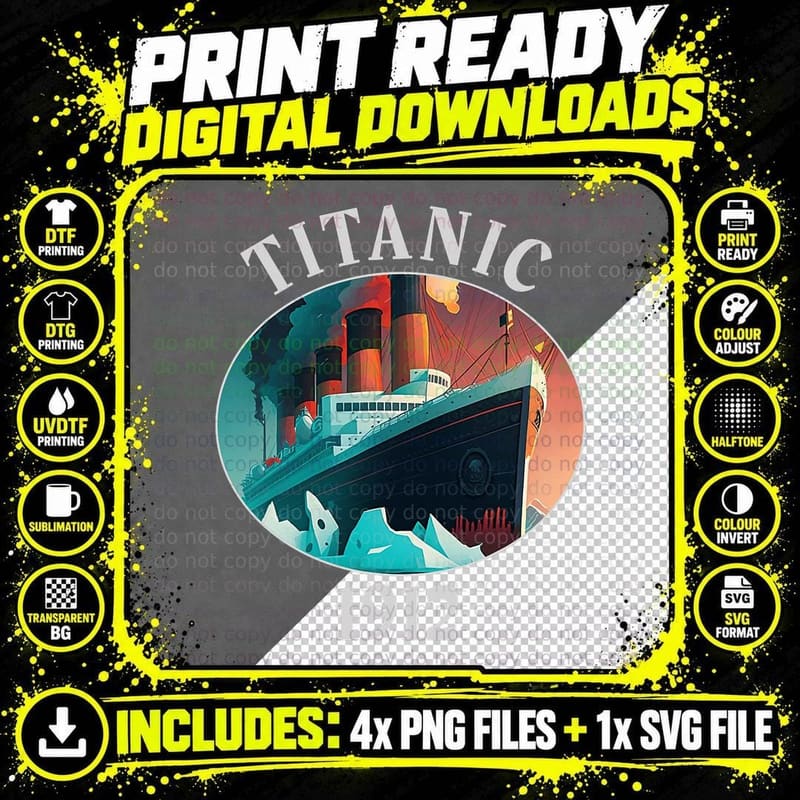 Titanic Sailing Ship Vintage Cruise Vessel 1912 Sunset Png SVG Digital Bundle