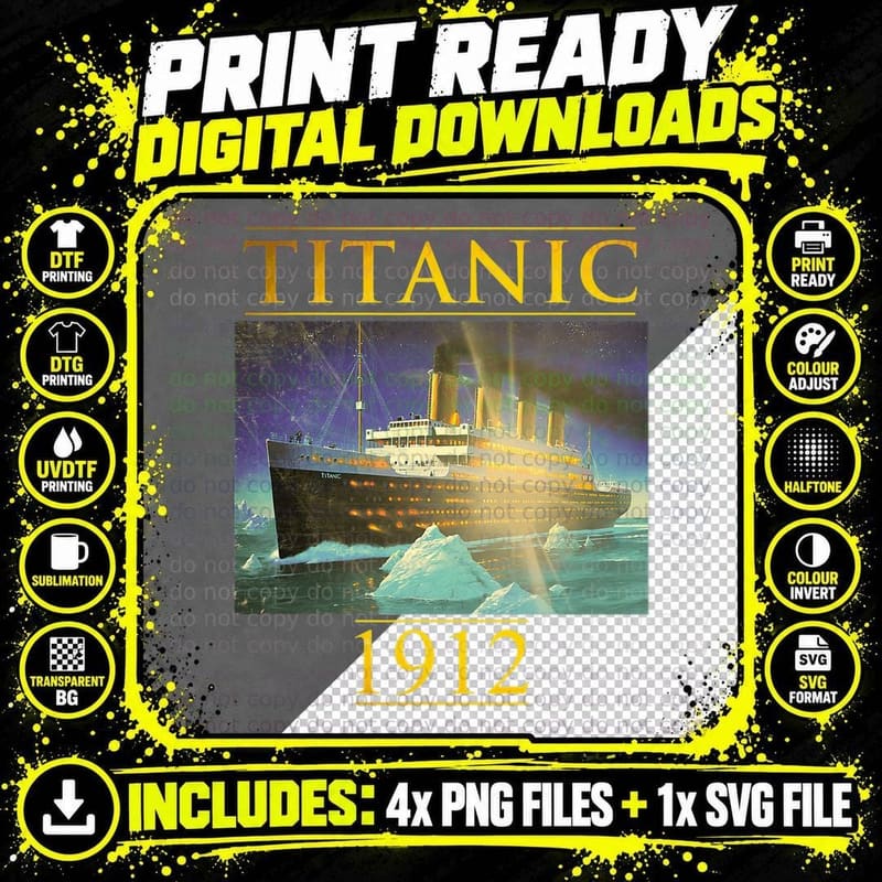 Titanic Tshirt Sailing Ship Vintage Cruis Vessel 1912 Png SVG Digital Bundle