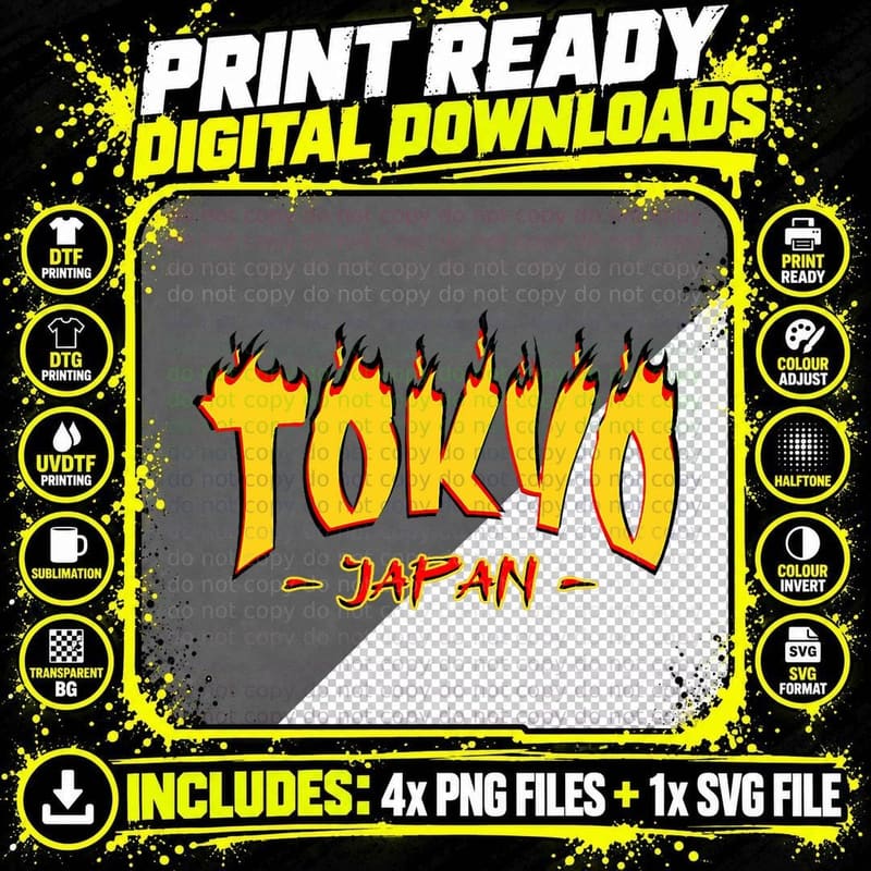 Tokyo Flames - Japan - Aesthetic Design - Classic T-Shirt Png SVG Digital Bundle