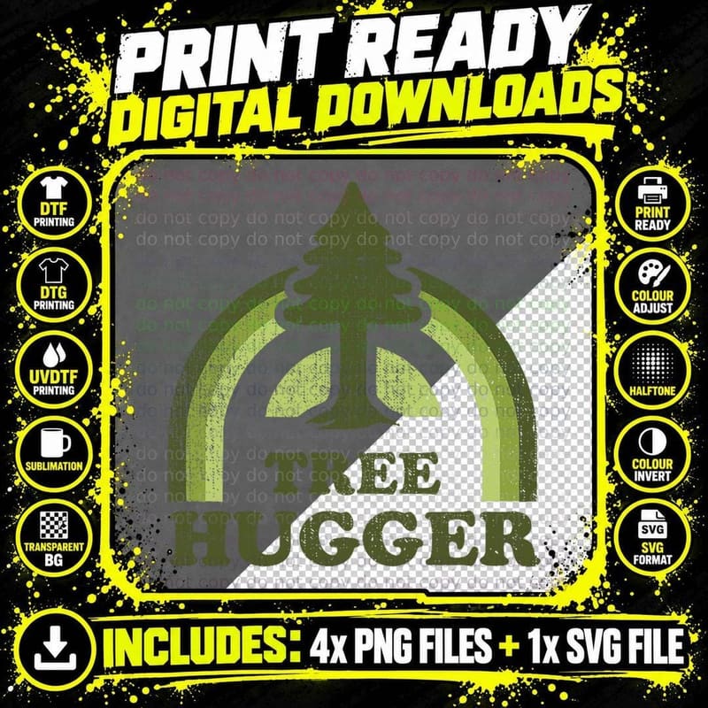 Tree Hugger Retro Vintage Environmental Nature Lover Png SVG Digital Bundle