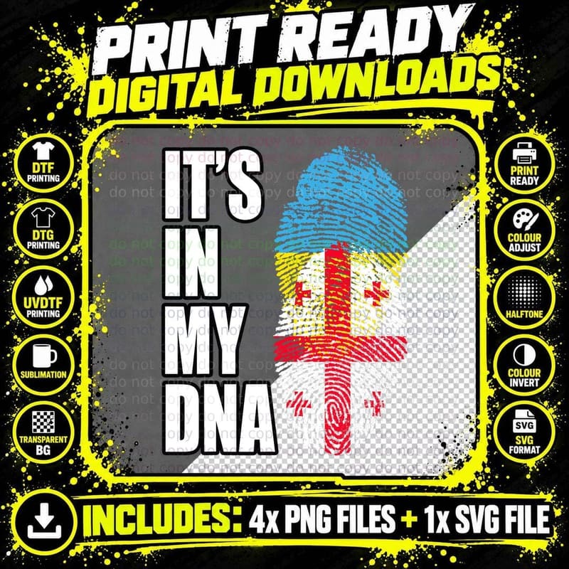 Ukrainian and Georgian Vintage Heritage DNA Flag T-Shirt Png SVG Digital Bundle