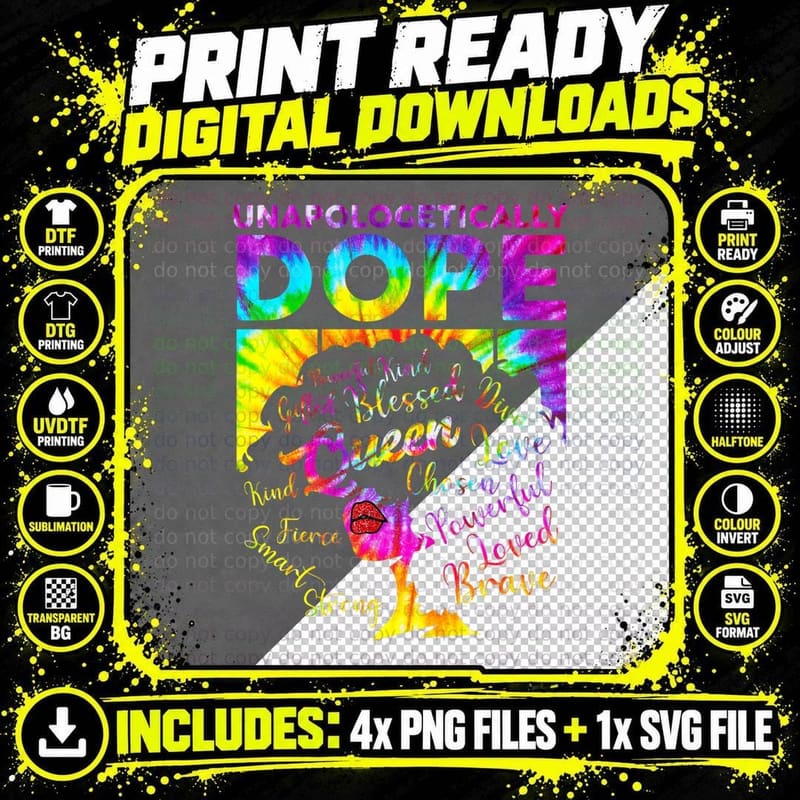 Unapologetically Dope Tie Dye Retro Black History Month Png SVG Digital Bundle