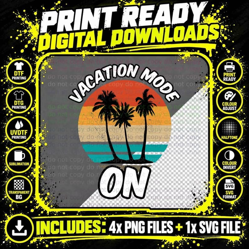 Vacay Mode on Family Trip Summer Vacation Retro Palm Png SVG Digital Bundle