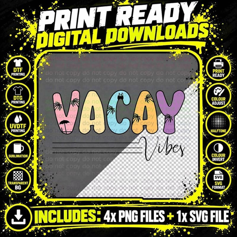 Vacay Vibes Retro Beach Summer Vacation Matching Family Png SVG Digital Bundle
