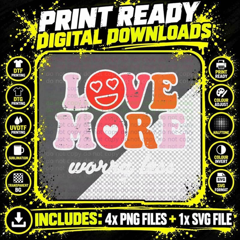 Valentines Day Love More and Smile Retro Women Girls Png SVG Digital Bundle