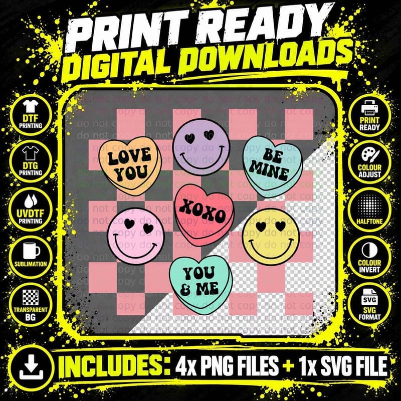 Valentines Day Shirt Retro Groovy Conversation Heart Png SVG Digital Bundle