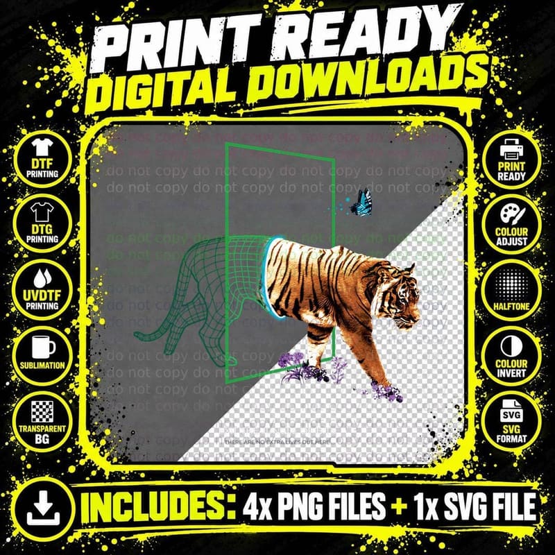 Vaporwave Aesthetic Style I 80s 90s Retro I Retro Tiger Png SVG Digital Bundle